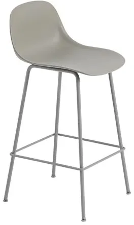 Muuto Fiber Barhocker mit Rohrgestell und Rückenlehne Grau/Grau H87,5 cm