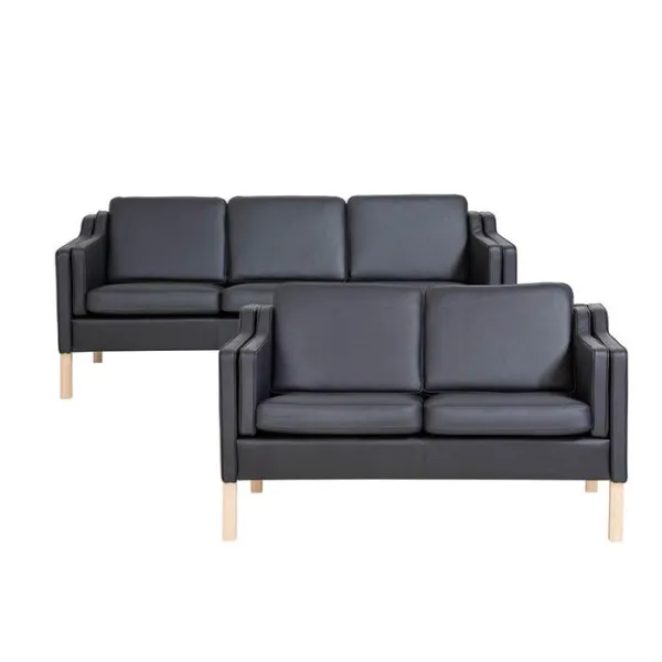 Boston Sofaset 2 + 3 Pers. - Schwarzes Leder